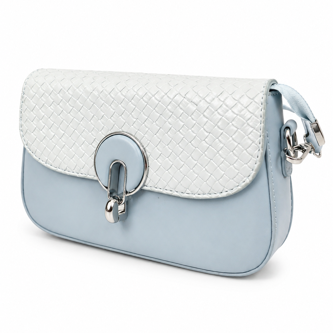 Elegant Baby Blue Woven Flap Crossbody Bag