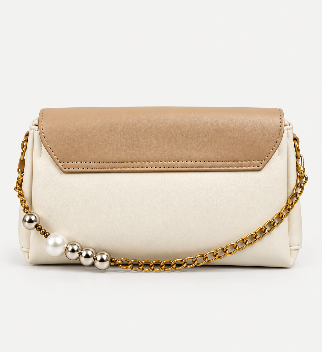 Elegant Two-Tone Beige & Cream Shoulder Bag