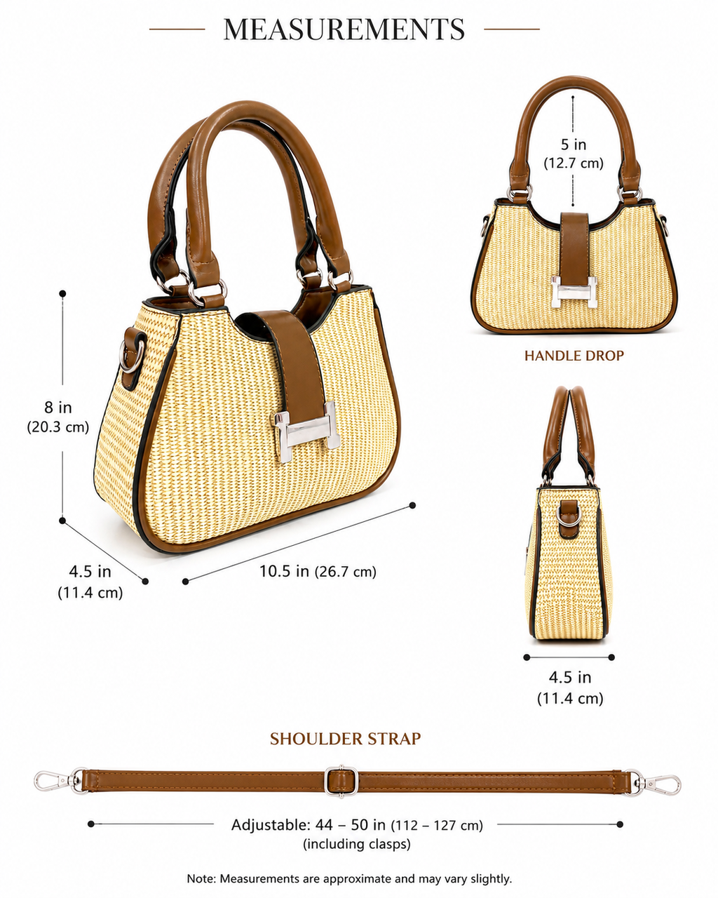 A Chic Woven Straw Handbag with Leather Trim & Statement Buckle