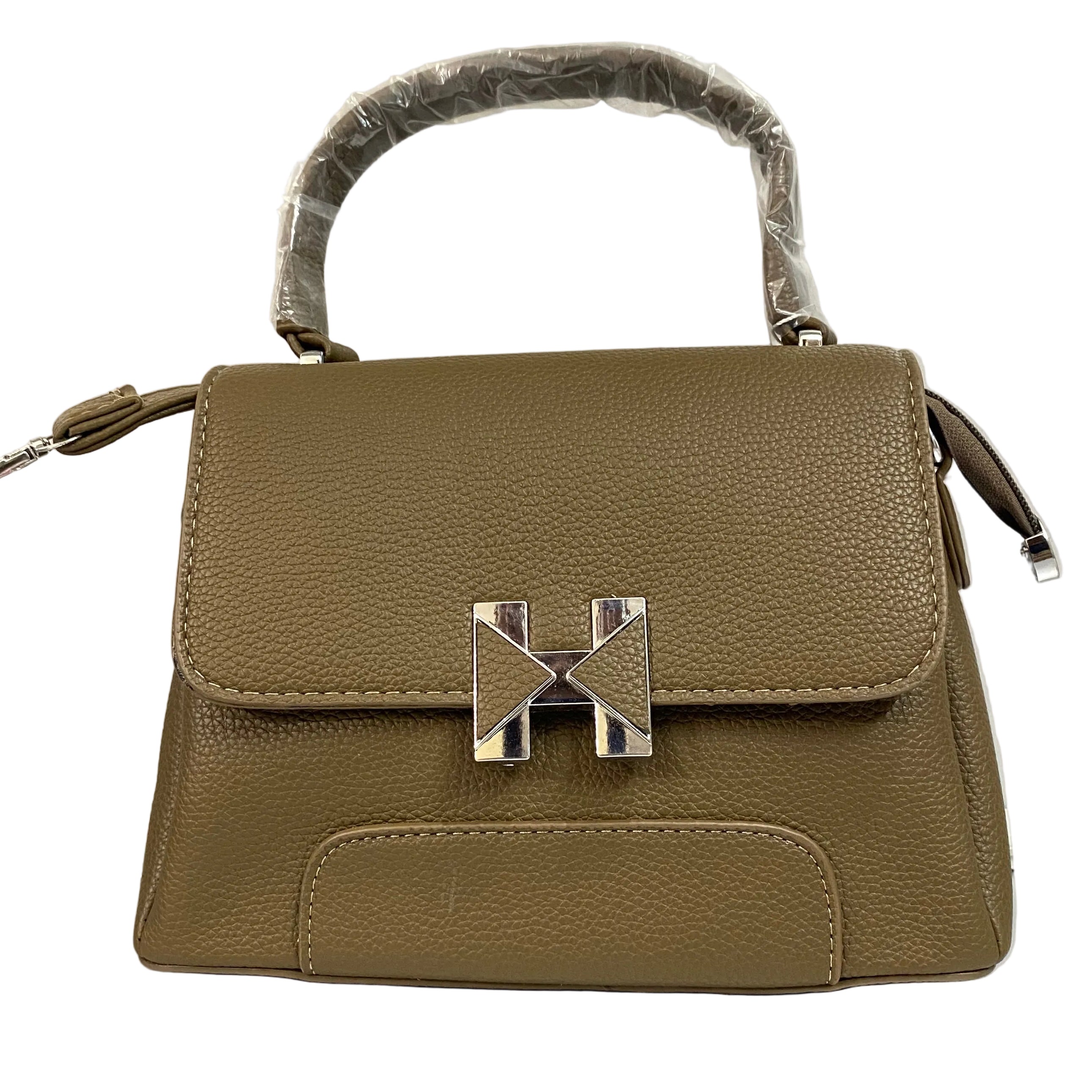 Taupe Structured Top-Handle Bag