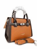 A Elegant Two-Tone Leather Handbag with Detachable Strap