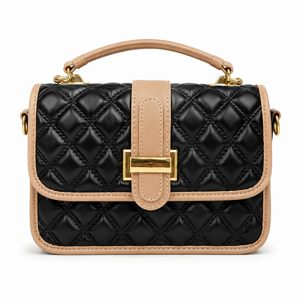 Quilted Black & Beige Luxe Handbag