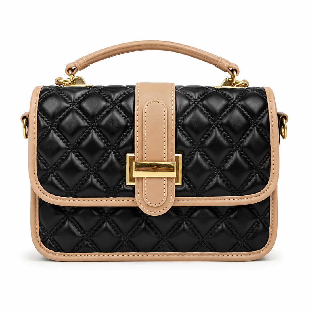 Quilted Black & Beige Luxe Handbag