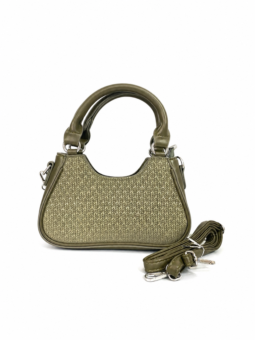 A Elegant Olive Green Textured Mini Handbag with Chain Detail