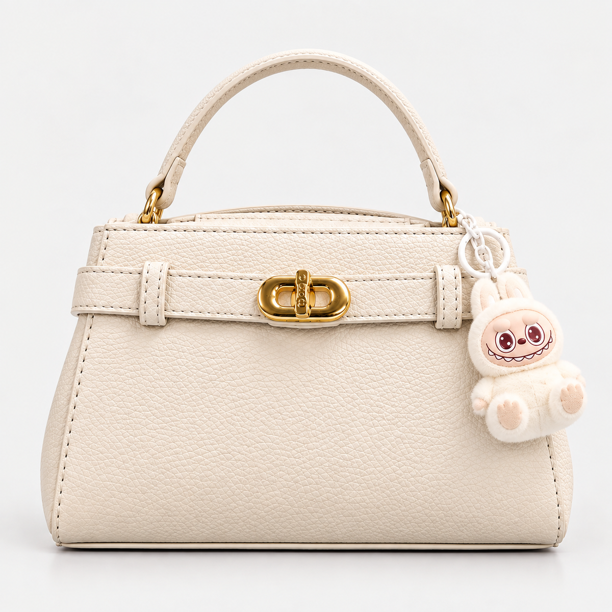 Elegant Cream Luxe Handbag With Golden Lock
