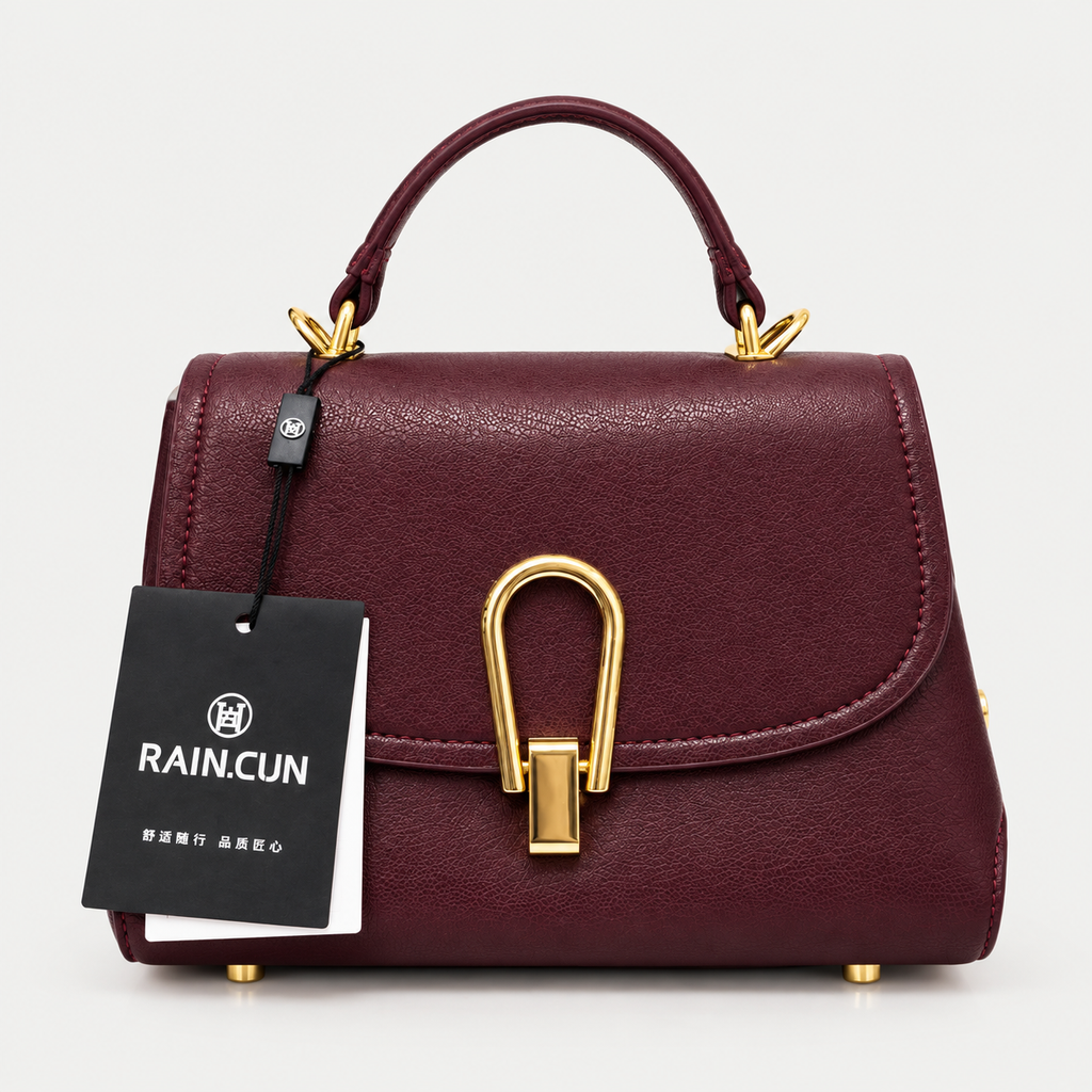 Elegant Burgundy Gold Lock Handbag