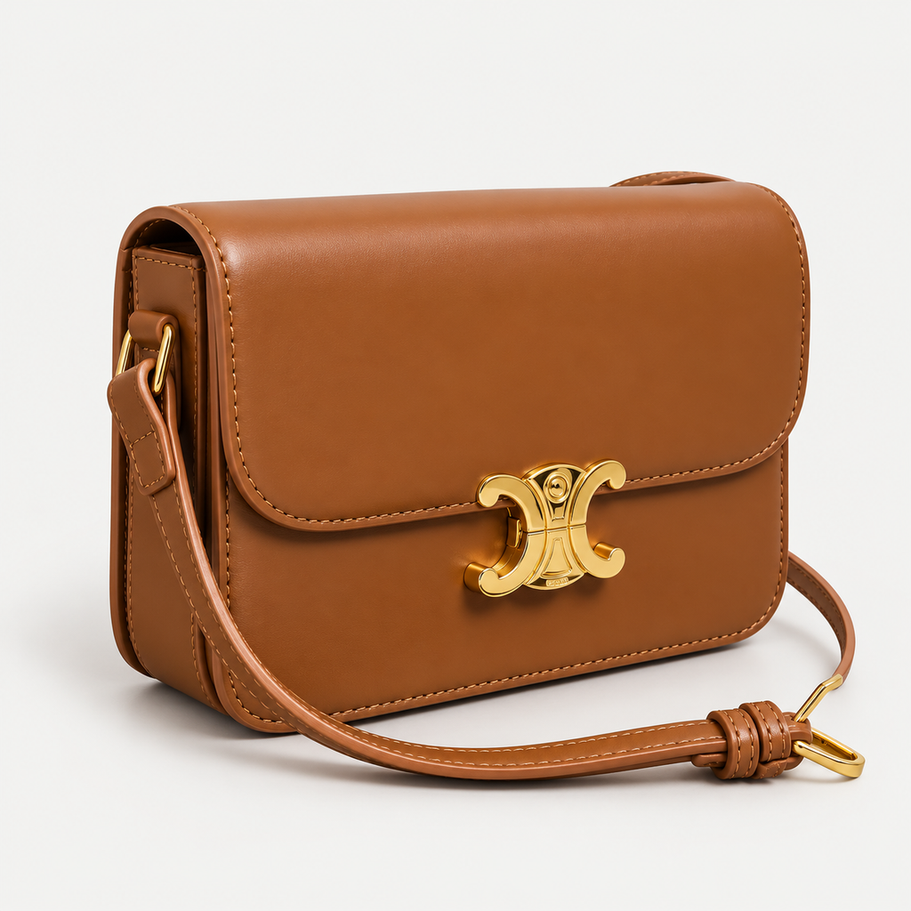Premium Caramel Brown Leather Crossbody Bag