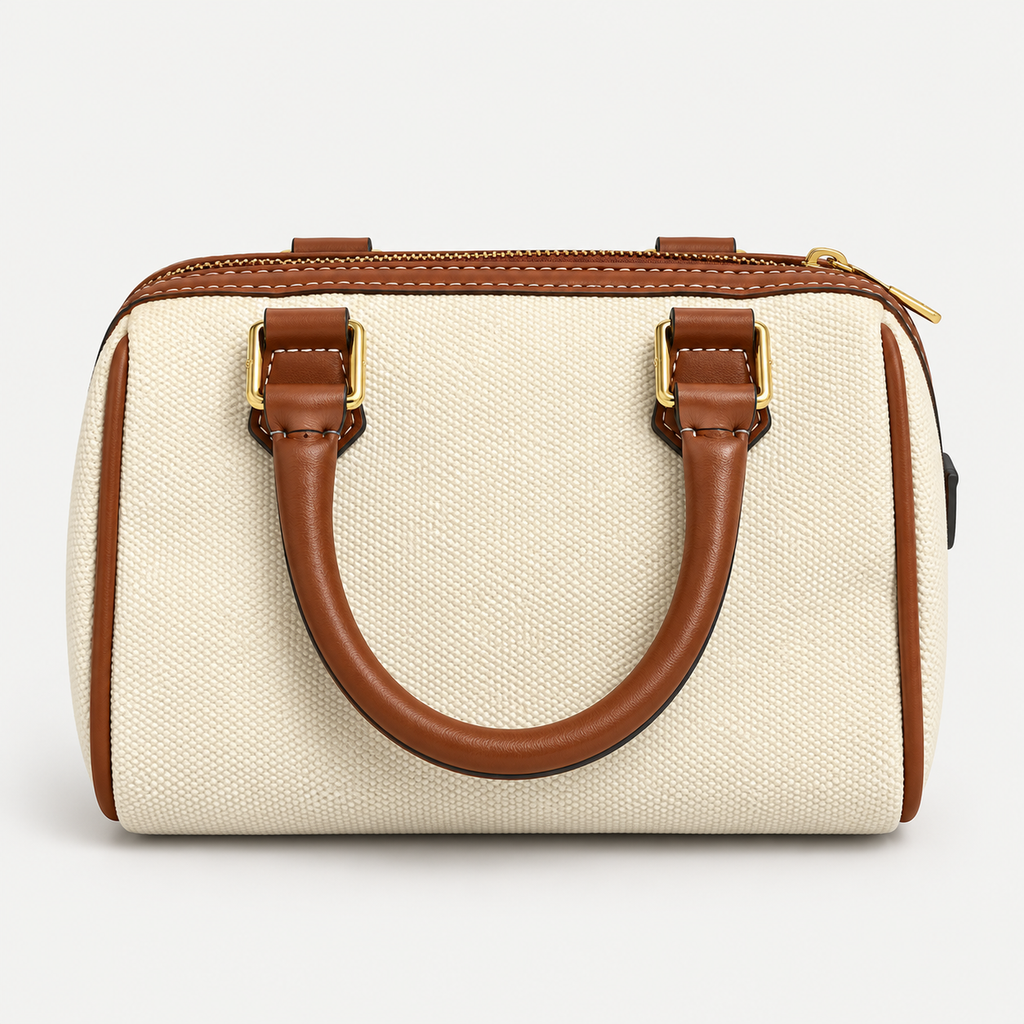 Premium Cream & Brown Canvas Mini Handbag