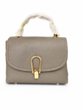 Elegant Grey Top-Handle Designer Handbag with Gold Accent Lock