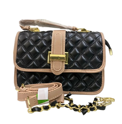 Luxury Quilted Black & Beige Crossbody Shoulder Bag for Women | Premium Fashion Handbag