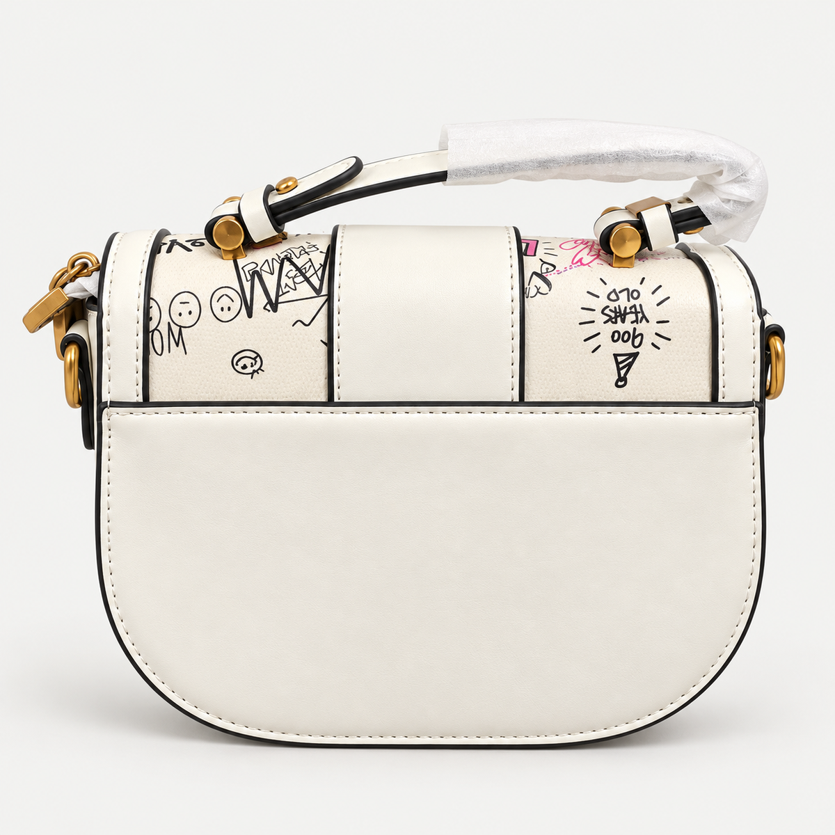Ivory Graffiti Print Bag  Gold-Tone Hardware