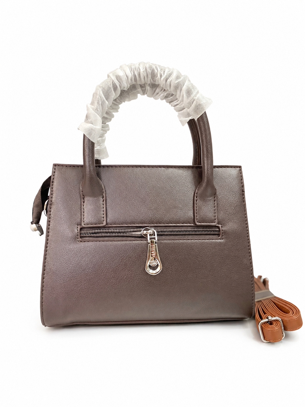 A Elegant Two-Tone Leather Handbag with Detachable Strap