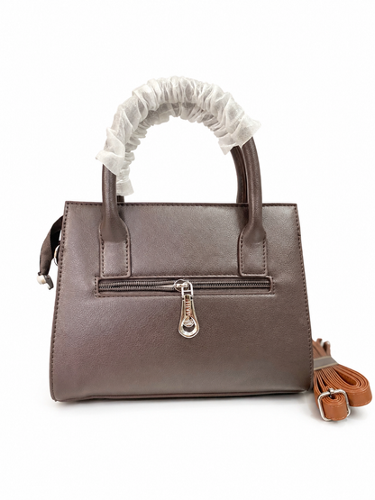 A Elegant Two-Tone Leather Handbag with Detachable Strap