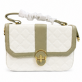 Elegant White Quilted Shoulder Bag  Gold with Clasp