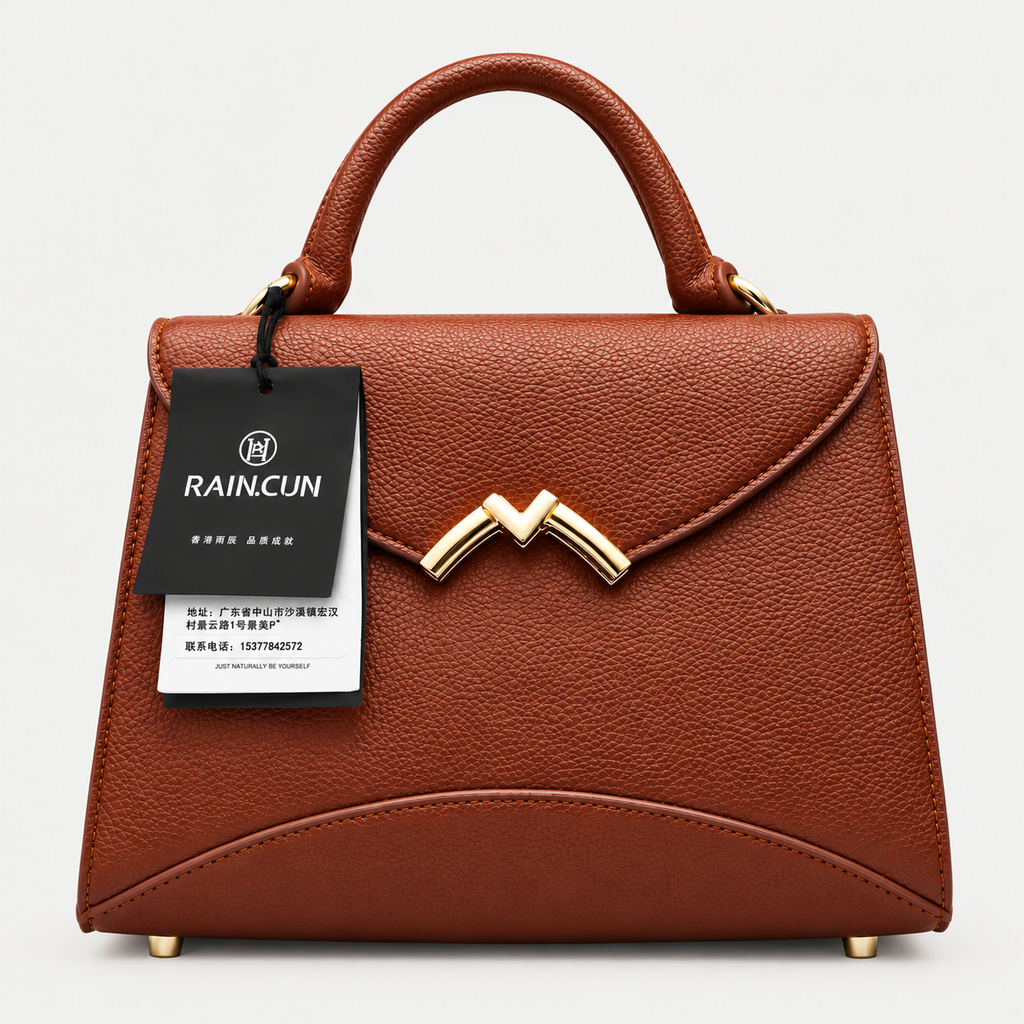 Elegant Textured Brown Structured Handbag