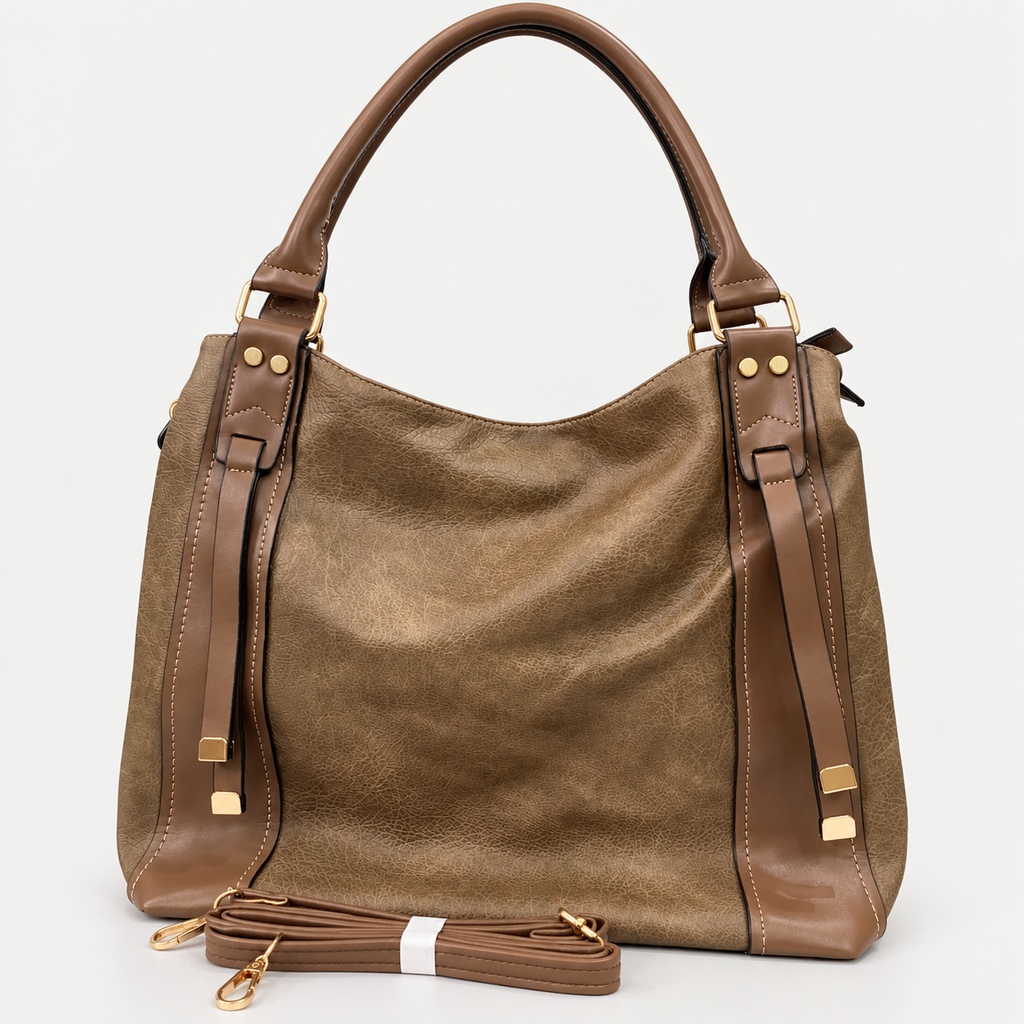 Elegant Taupe Leather BrownTote Bag For Women