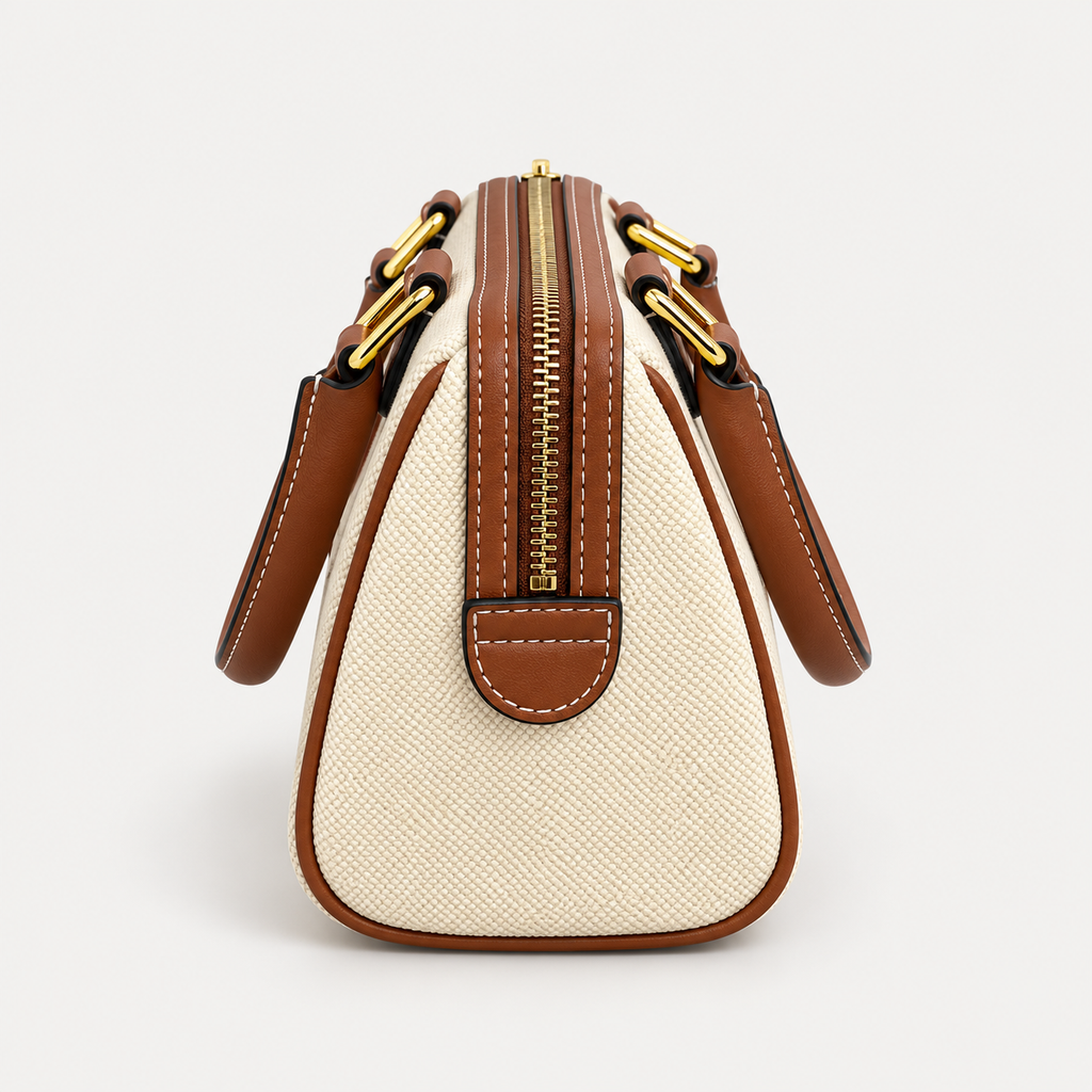 Premium Cream & Brown Canvas Mini Handbag