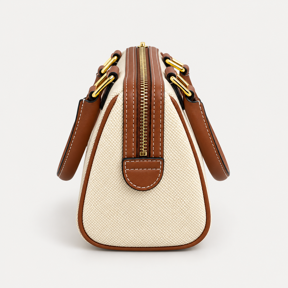 Premium Cream & Brown Canvas Mini Handbag