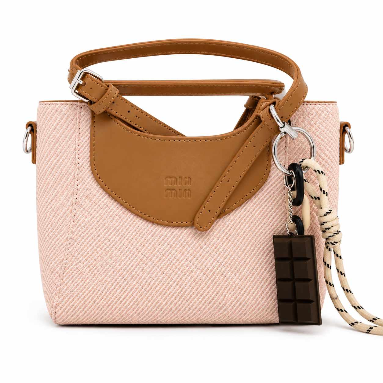 Elegant Pink Textured Tote crossbody Bag With Charm