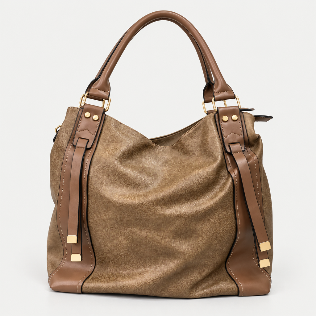 Elegant Taupe Leather BrownTote Bag For Women