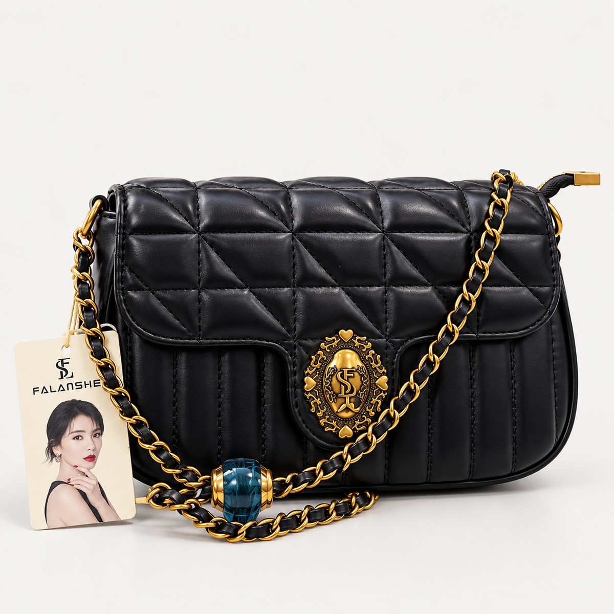Elegant Ivory Quilted Bag with Gold Hardware