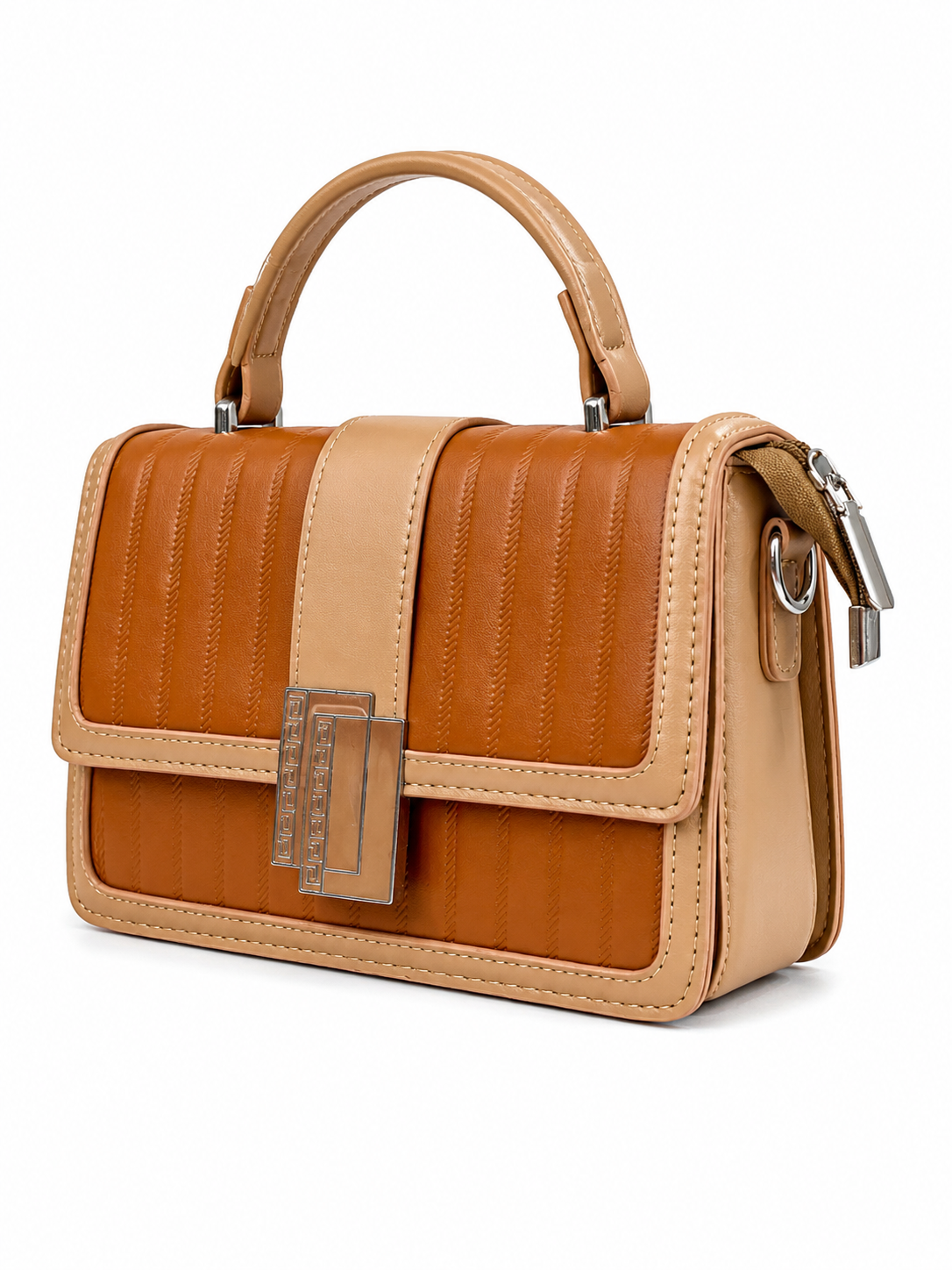 Chic Caramel Textured Flap Shoulder Bag