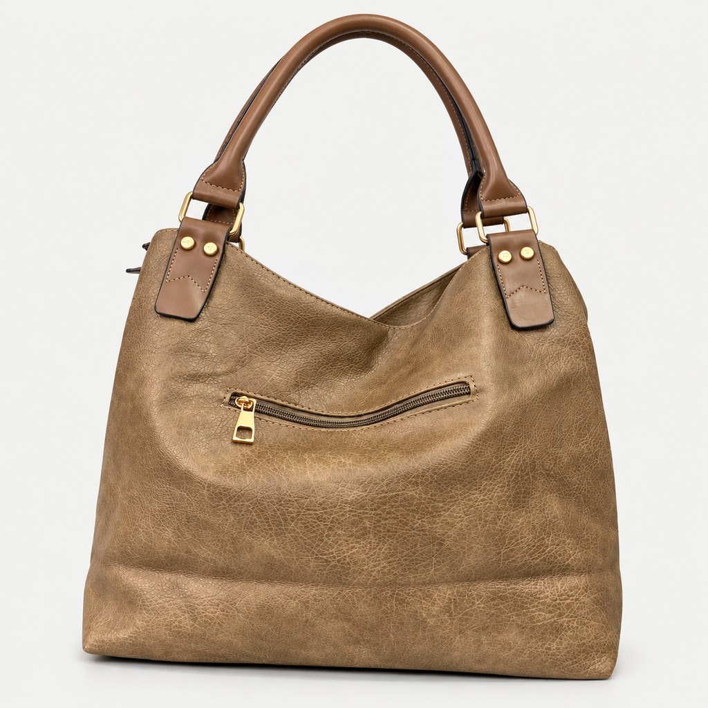 Elegant Taupe Leather BrownTote Bag For Women