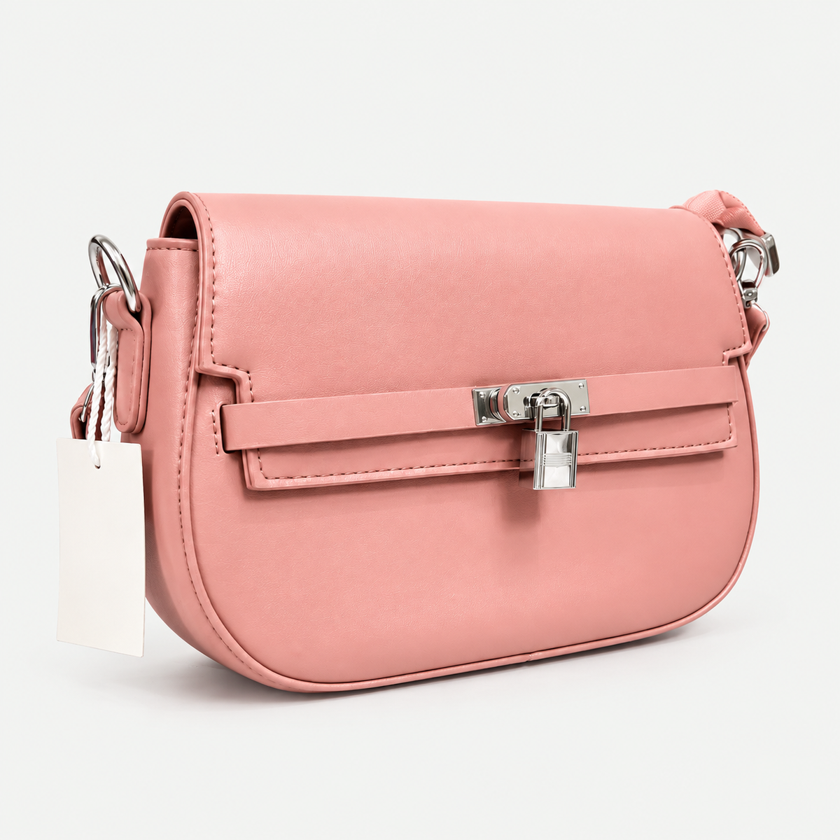 Elegant Pink Shoulder Bag With Gold Lock Detail