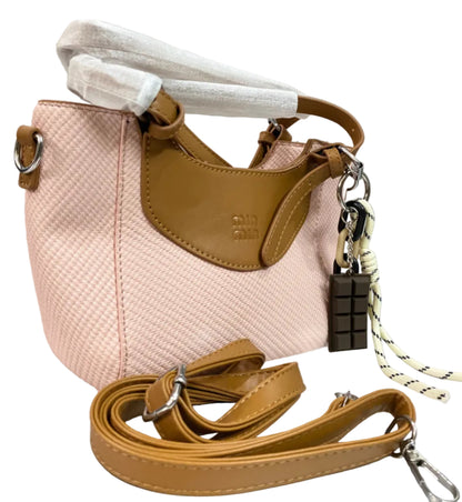 Elegant Pink & Brown Contrast Crossbody Handbag for Women | Premium PU Leather Shoulder Bag