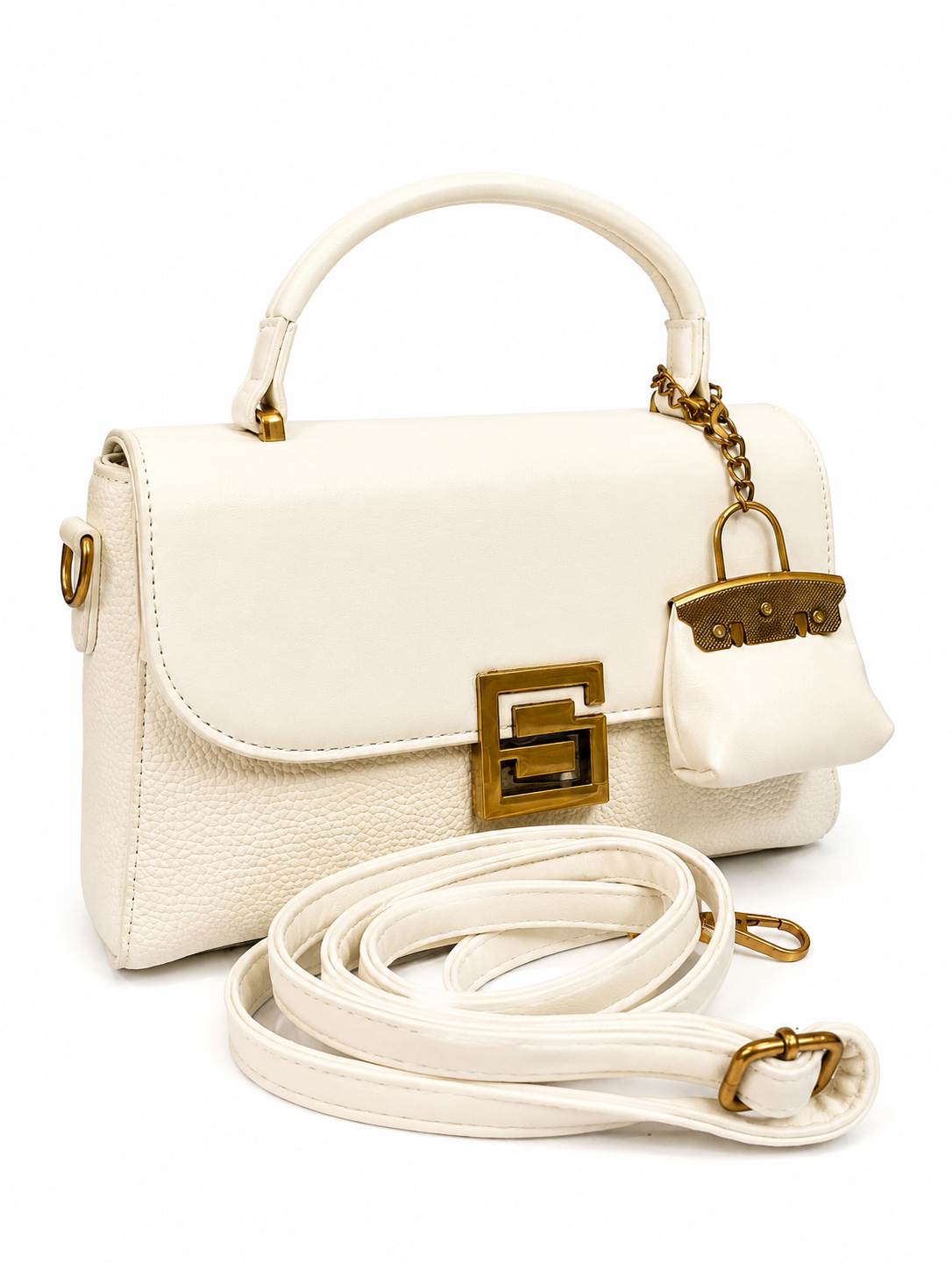 Elegant White Gold-Accent Shoulder Bag