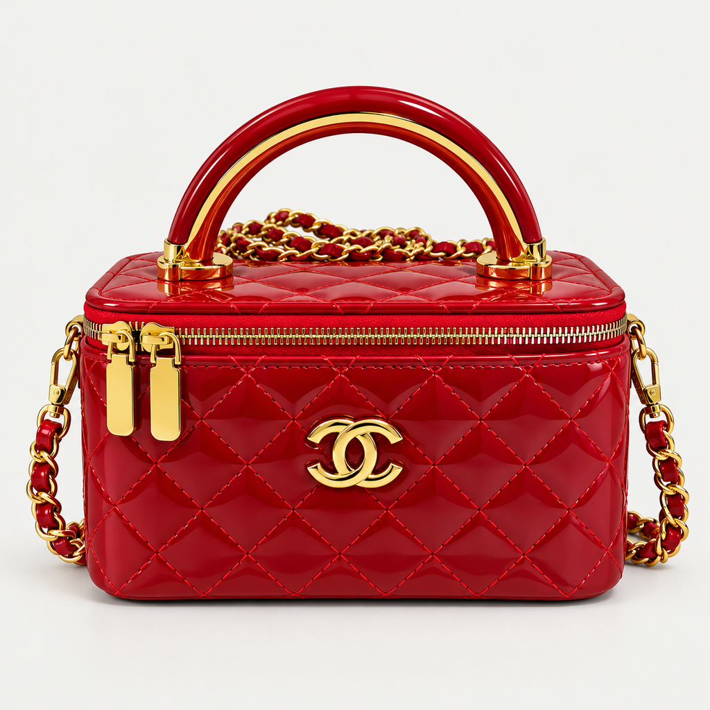 Luxury Red Quilted Mini Handbag with Gold Chain