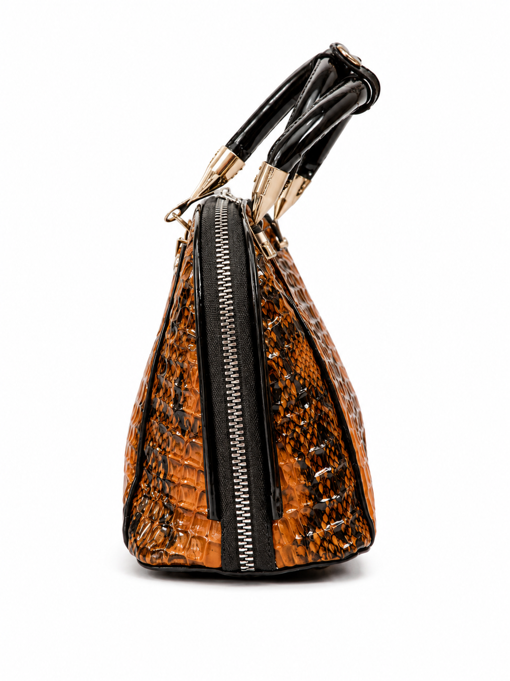 Crocodile Print Luxe Handbag with Gold Hardware