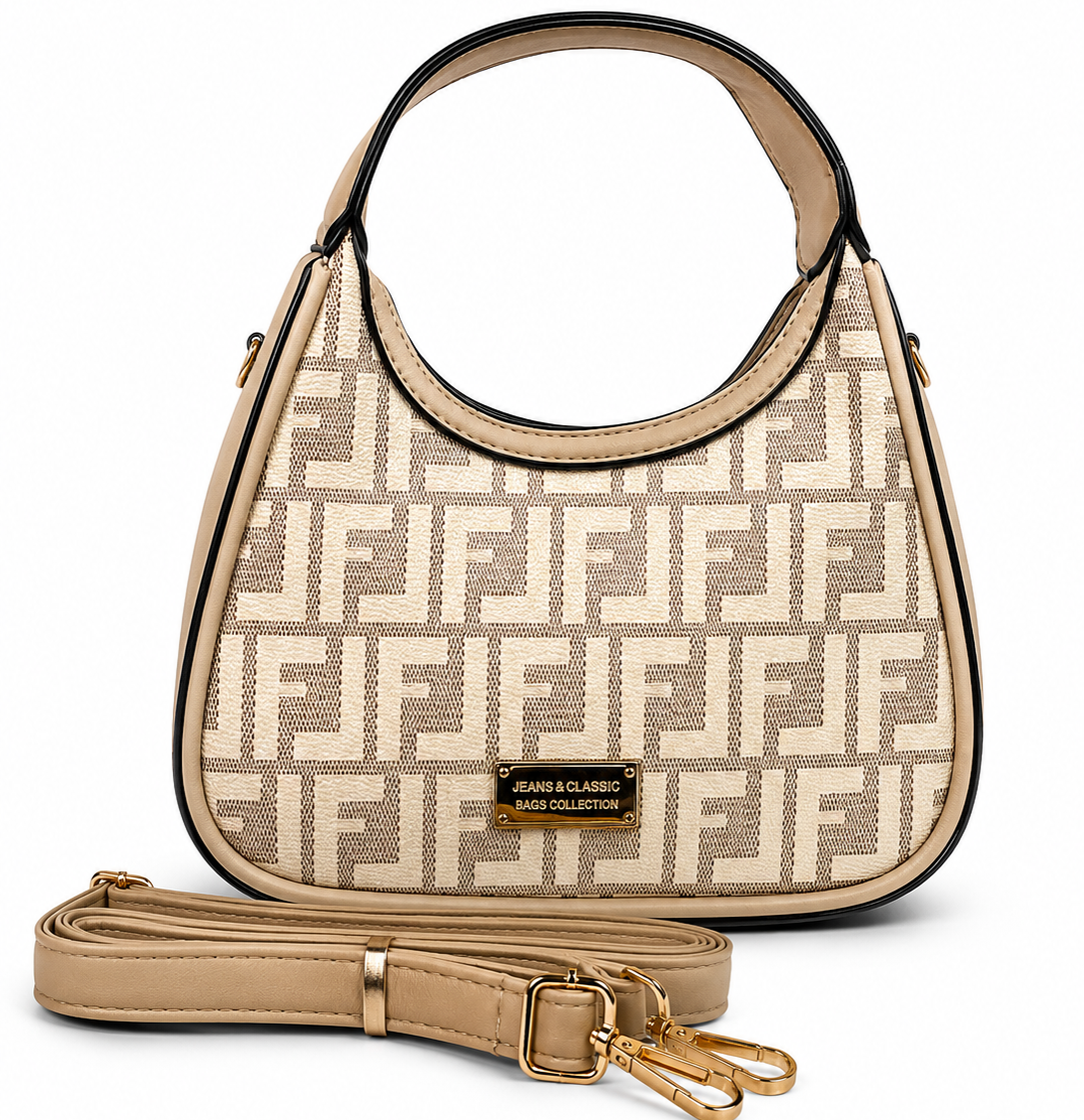 A Elegant Monogram Mini Hobo Handbag with Detachable Strap – Beige