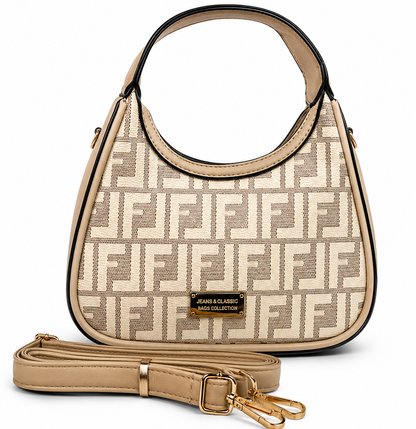 A Elegant Monogram Mini Hobo Handbag with Detachable Strap – Beige