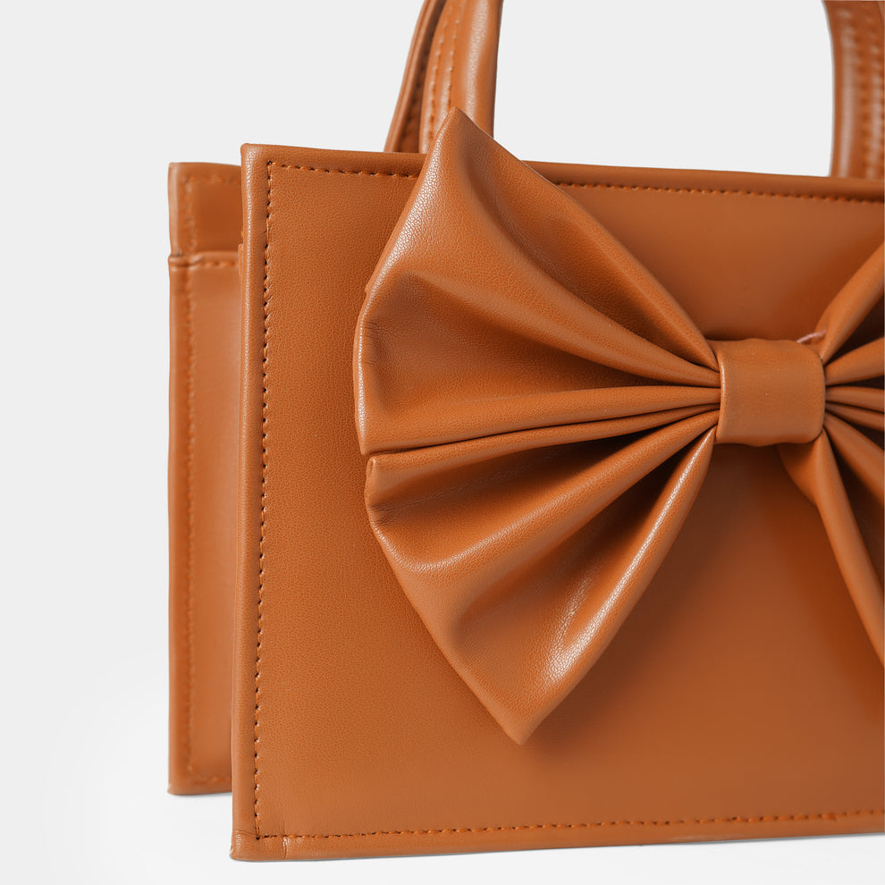 A Premium Elegant Bow Detail Handbag – Luxury Mini Tote for Women (Brown)