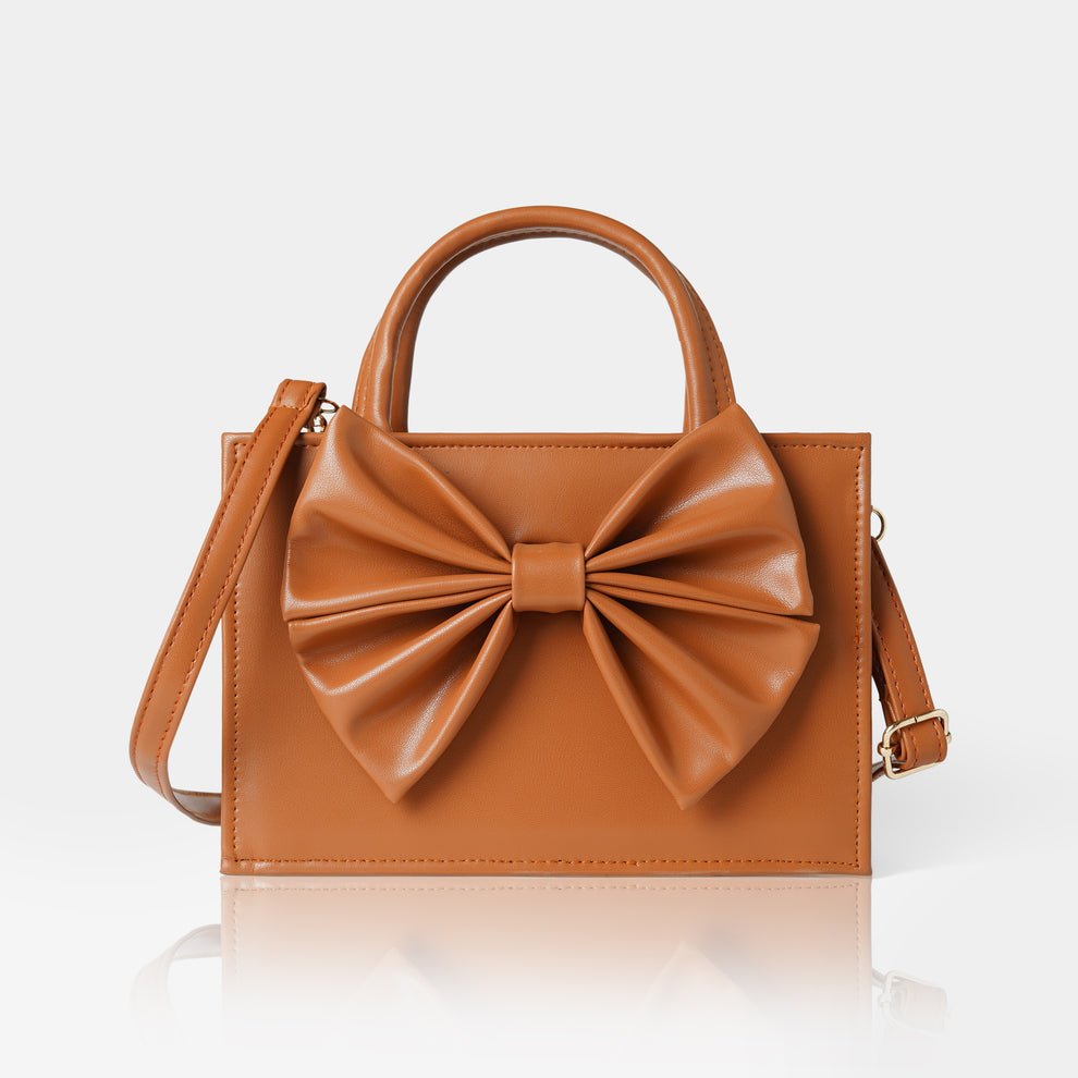 A Premium Elegant Bow Detail Handbag – Luxury Mini Tote for Women (Brown)