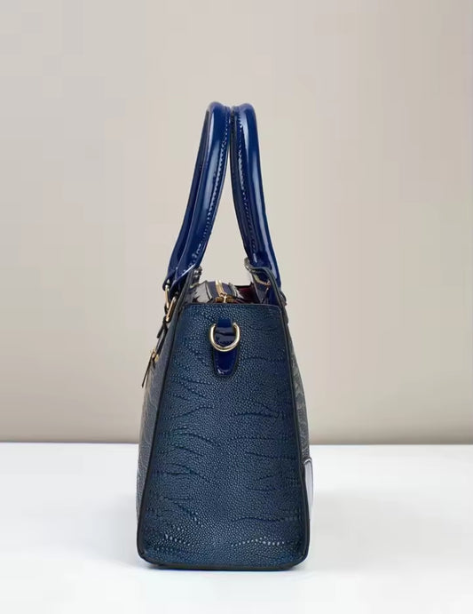 Elegant Navy Croc-Embossed Patent Leather Handbag