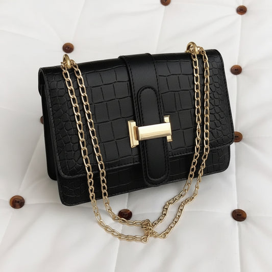 Women’s Black Crocodile Pattern Crossbody Bag