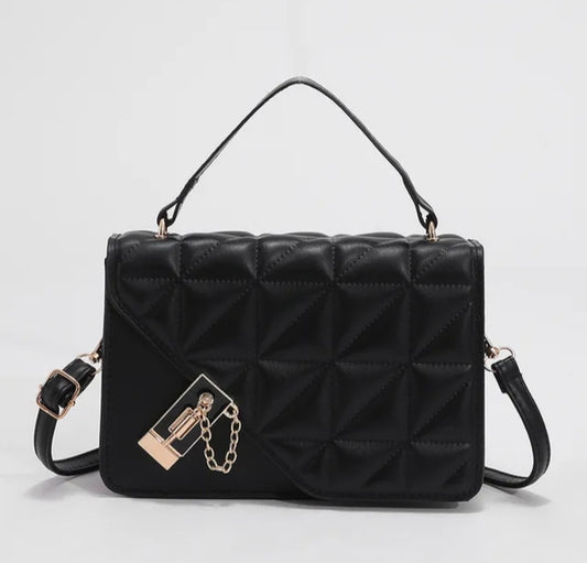 Elegant Black Quilted Crossbody Handbag with Gold Chain Charm