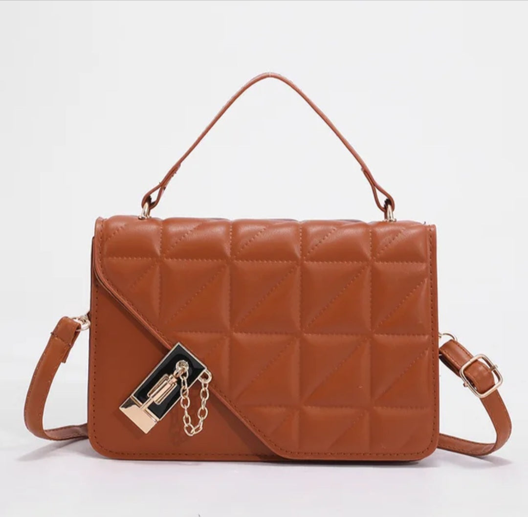 Elegant Black Quilted Crossbody Handbag with Gold Chain Charm