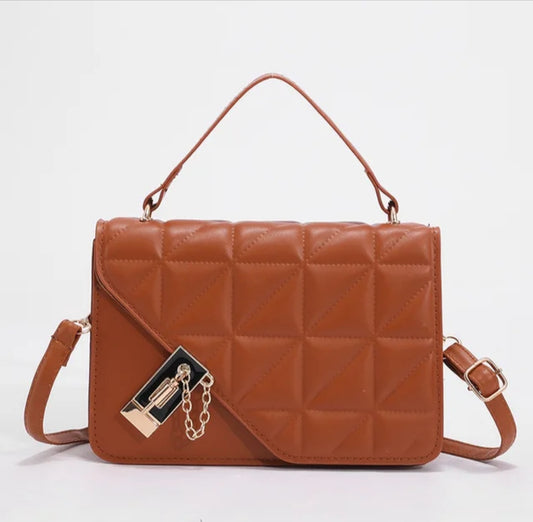 Elegant Black Quilted Crossbody Handbag with Gold Chain Charm