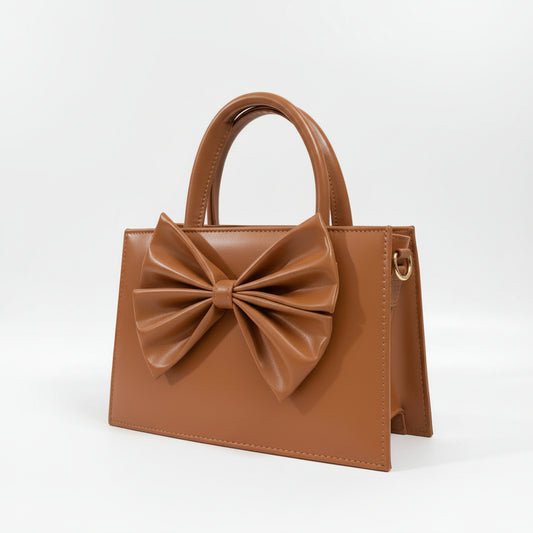 A Premium Elegant Bow Detail Handbag – Luxury Mini Tote for Women (Brown)