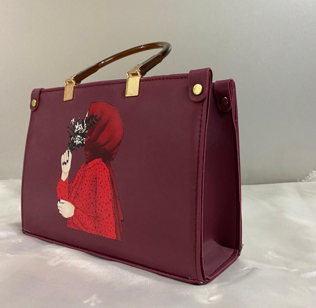 a Burgundy Bamboo Handle Handbag – Luxury Statement Tote