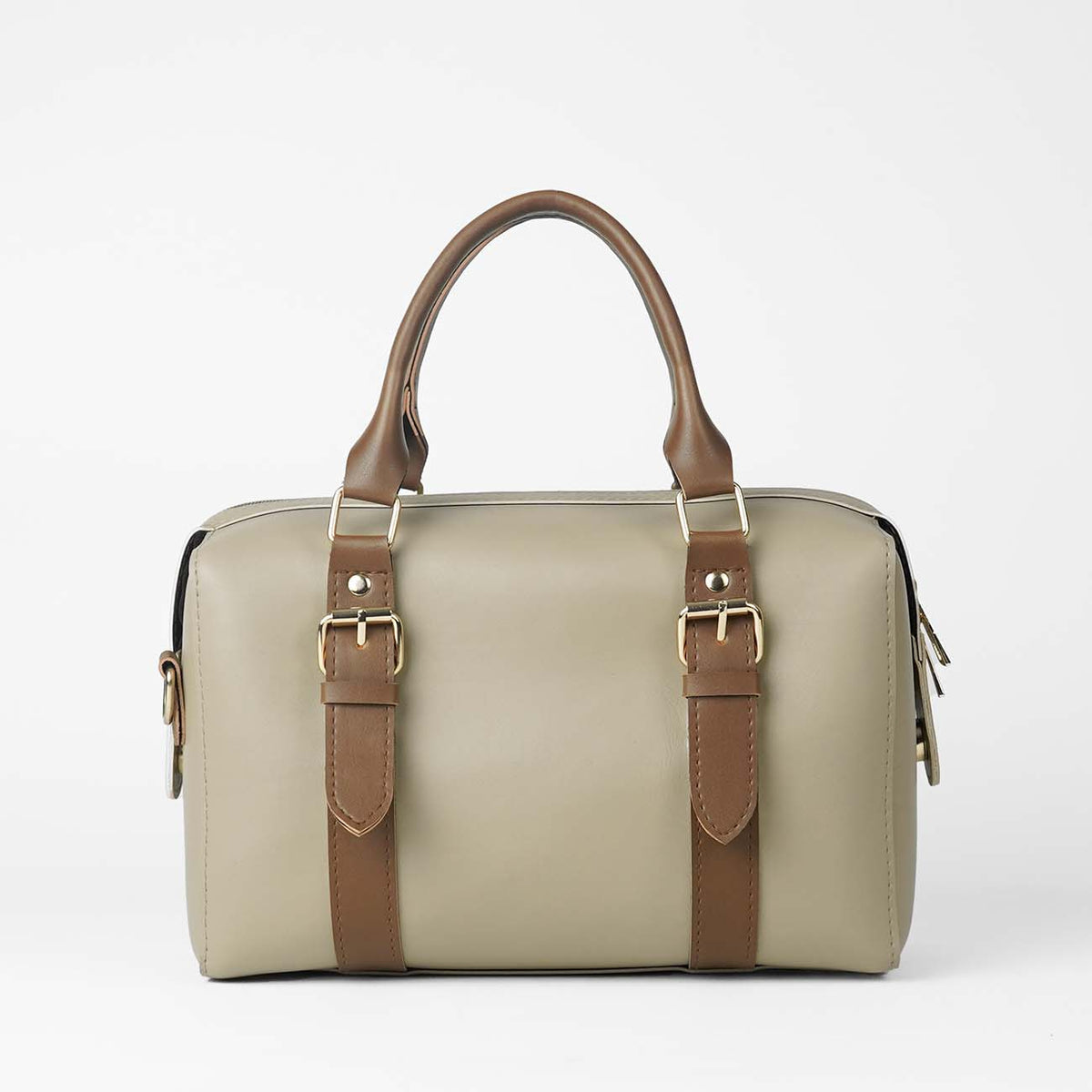 Classic Two-Tone Structured Satchel Bag with Adjustable Strap