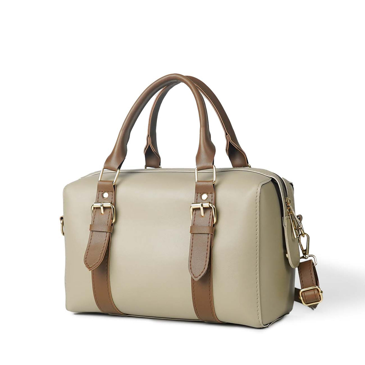 Classic Two-Tone Structured Satchel Bag with Adjustable Strap