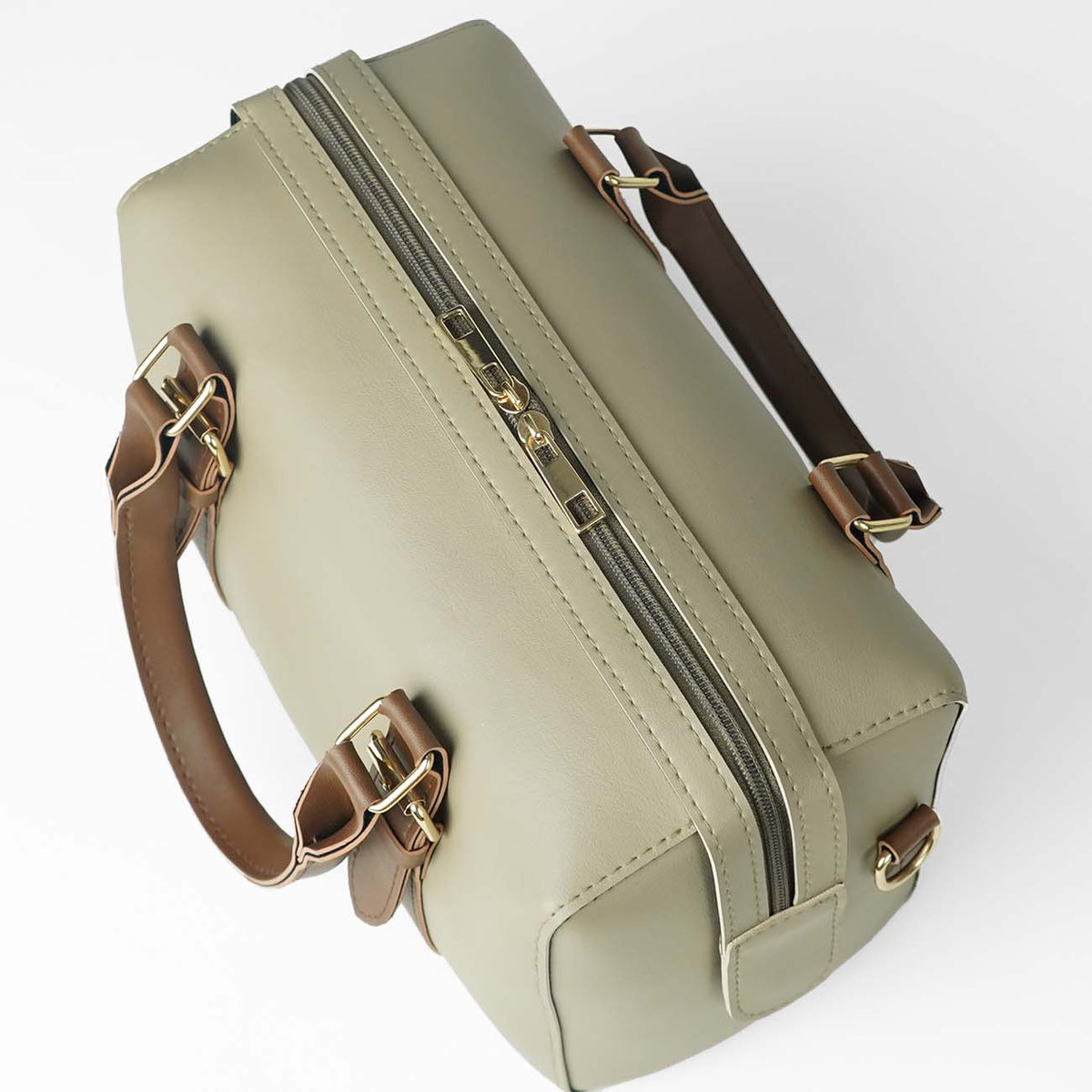 Classic Two-Tone Structured Satchel Bag with Adjustable Strap