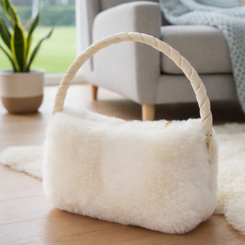 Ivory Luxe Faux Fur Top-Handle Bag