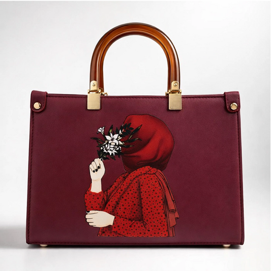 Burgundy Bamboo Handle Handbag – Luxury Statement Tote