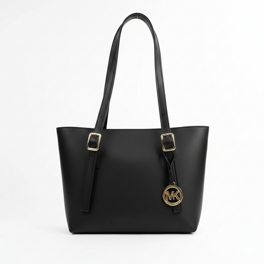 A Michael Kors Charlotte Large Top-Zip Tote in Black Saffiano Leather