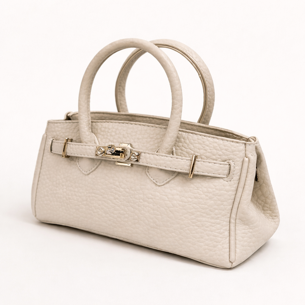 Elegant Ivory Mini Top Handle Bag – Textured Leather Luxe Edition